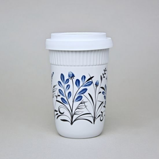 Šálek ToGo 300 ml, Modro - černé kvítí, Benedikt dvoustěnka