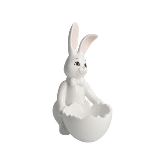 Figurka bílého zajíčka s mističkou 13,5 / 7 / 16 cm, porcelán, Goebel