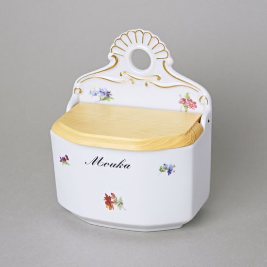Dóza závěsná s dřevěným víčkem s nápisem Mouka 0,70 l, Rakouská házenka, Český porcelán a.s.