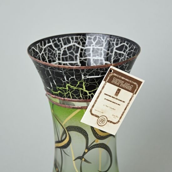 Studio Miracle: Green Vase, 19 cm, Hand-decorated by Vlasta Voborníková