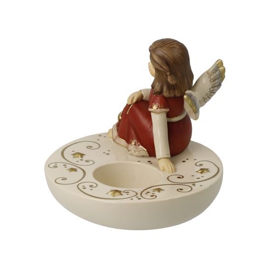 Anděl snící se svícnem červený 12 / 12,5 / 11,5 cm, kamenina, Goebel