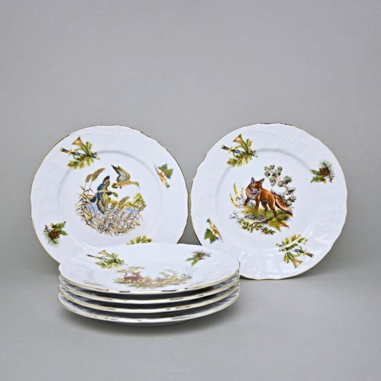 Sada 6 talířů dezertních 19 cm, Thun 1794, karlovarský porcelán, BERNADOTTE myslivecká