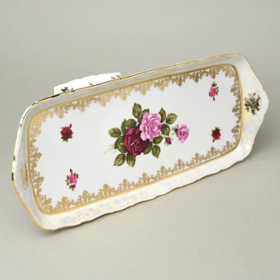 Podnos sandwichový 36 x 15 cm na noze, Cecily, porcelán Carlsbad / QUEENs Crown