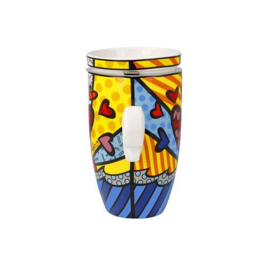 Tea Cup 0,45 l with Lid and Strainer Romero Britto - A New Day, 12 / 8,5 / 14 cm, jemný kostní porcelán, Goebel