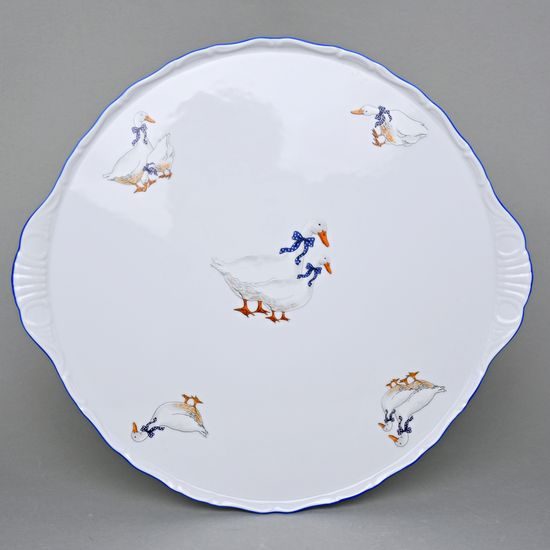 Talíř dortový s uchy 31 cm Verona, husy, český porcelán