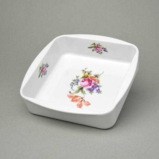 Baking bowl square 17 x 4,9 cm, Thun 1794, karlovarský porcelán, meissen rose