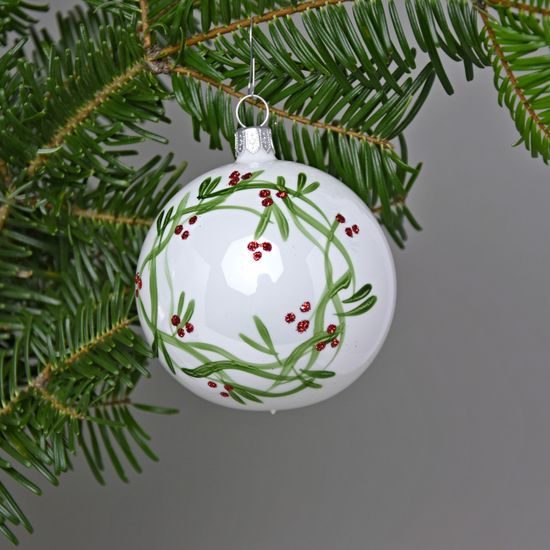 Vánoční skleněné ozdoby 4 ks sada, 7 - 10 cm, Cesmína, České vánoční ozdoby KOULIER