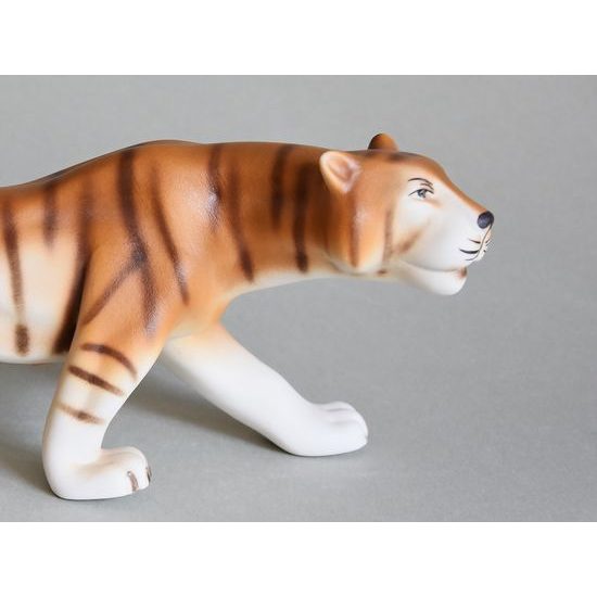 Tiger, 36,5 x 8,5 x 16,5 cm, Pastel, Porcelain Figures Duchcov