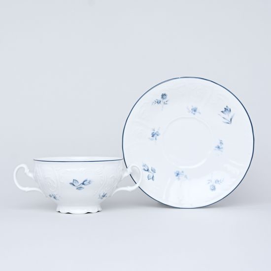 Soup cup and saucer 320 ml / 17,5 cm, Thun 1794 Carlsbad porcelain, BERNADOTTE blue flower