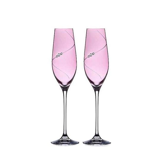 Sihouette Celebration Pink - Set of 2 champagne glasses 210 ml, Swarovski Crystals, DIAMANTE