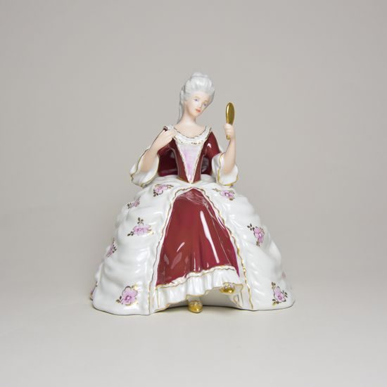 Lady sitting with mirror rococo 12 x 14 x 15 cm, Purple, Porcelain Figures Duchcov