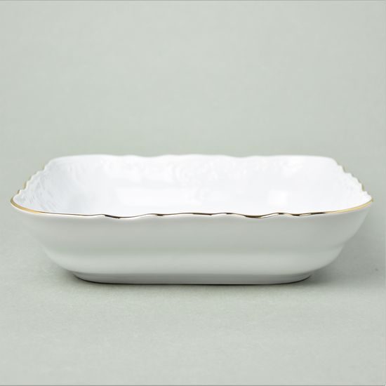 Bowl square 25 cm, Thun 1794 Carlsbad porcelain, BERNADOTTE gold line