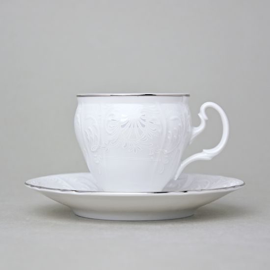 Coffe cup and saucer 150 ml / 14 cm, Thun 1794 Carlsbad porcelain, BERNADOTTE frost, Platinum line