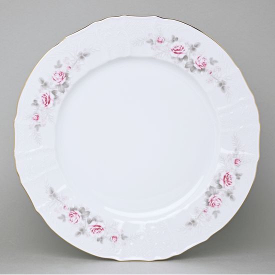 Gold line: Dish round flat 30 cm, Thun 1794 Carlsbad porcelain, BERNADOTTE roses