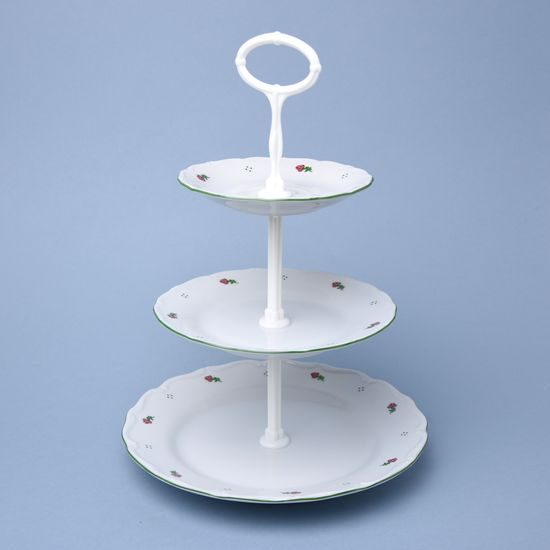 Cake stand 3 pcs. 34 cm, Verona red flowers + green, G. Benedikt 1882