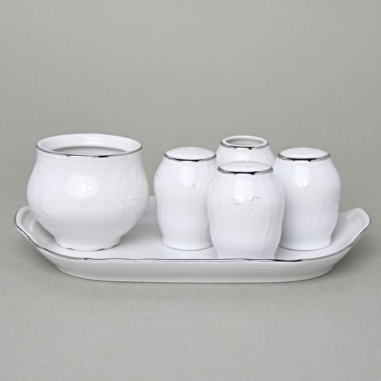 Cruet set 6 pcs., Thun 1794 Carlsbad porcelain, Bernadotte Frost, Platinum line