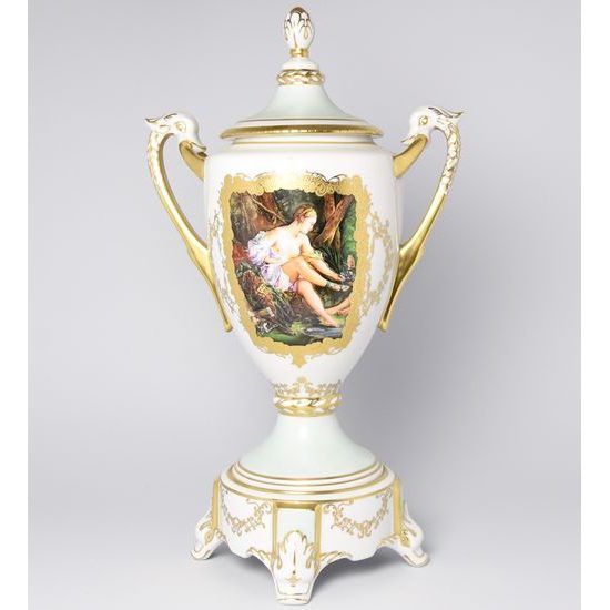 Vase with lid 44 cm, Haas a Czjzek, hand painted "Diana hunting"