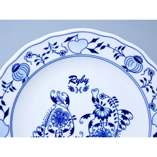 Talíř mělký 24 cm, Ryby, (i na zeď), Cibulák, originální z Dubí