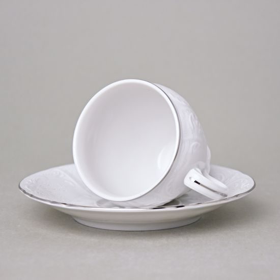 Coffe cup and saucer 150 ml / 14 cm, Thun 1794 Carlsbad porcelain, BERNADOTTE frost, Platinum line