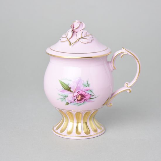 Mug Květa with lid - rose, 280 ml, Royal Dux Bohemia