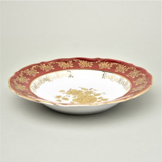 Plate deep 23 cm, ruby + gold rose, Carlsbad porcelain
