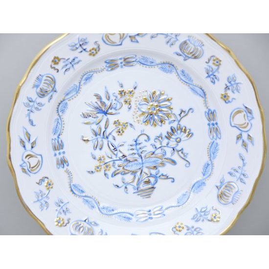 Elegance: Plate dessert 19 cm, gold + blue, decoration by Vilém Janoušek, Český porcelán a.s