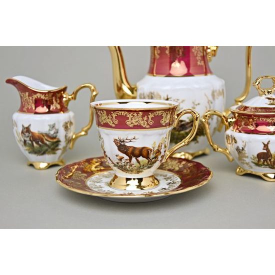 Coffee set for 6 pers., hunting decor + ruby red, Carlsbad