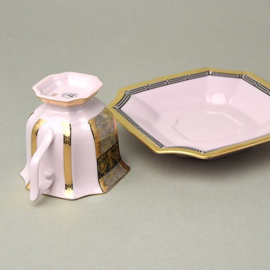 Šálek 110 ml + podšálek 14 cm Empír, dekor 568, Růžový porcelán z Chodova