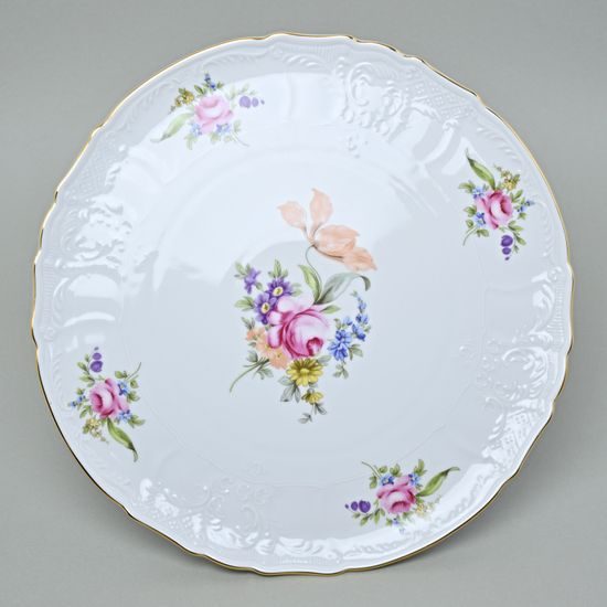 Cake plate 32 cm on stand, Thun 1794 Carlsbad porcelain, BERNADOTTE Meissen Rose