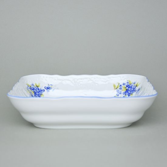 Bowl square deep 25 cm, Thun 1794 Carlsbad porcelain, BERNADOTTE Forget-me-not-flower