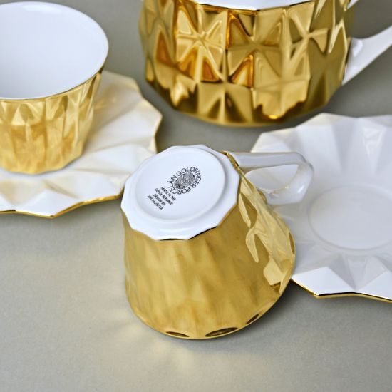 Tea / Coffee Set for 2 pers, Diamond Gold, Goldfinger Porcelain