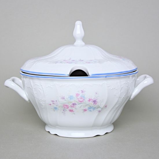 Soup tureen 2,5 l, Thun 1794 Carlsbad porcelain, BERNADOTTE blue-pink flowers