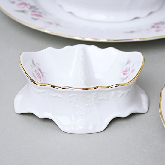 Zlatá linka: Jídelní sada pro 6 osob, Thun 1794, karlovarský porcelán, BERNADOTTE růžičky