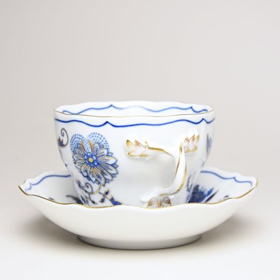 Cup and saucer B plus B 0,21 l / 14 cm for coffee, Original Blue Onion + gold Pattern