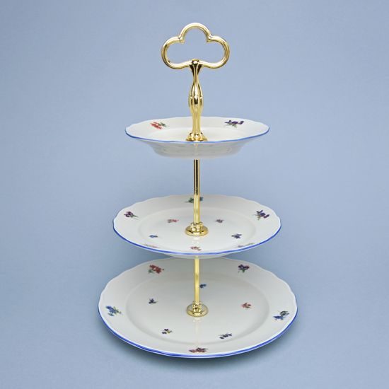 Etažer třídílný - talíře plné / zlacená tyčka, Házenka IVORY, Český porcelán a.s.