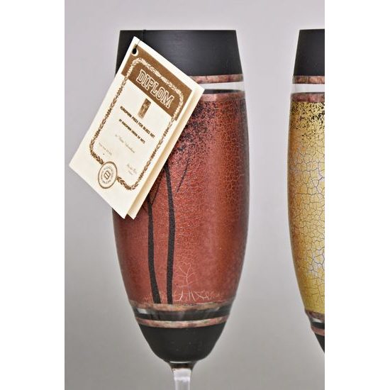 Studio Miracle: Sklenice na šampaňské 3 ks (zlatá chybí), Mix Stromy, 200 ml, ruční dekorace Vlasta Voborníková