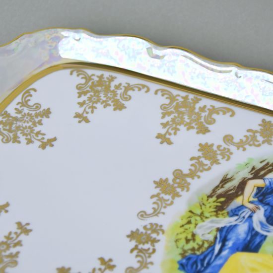 Podnos 4 hr. 36 cm, Tři Grácie, zlatý listr, porcelán QueensCrown
