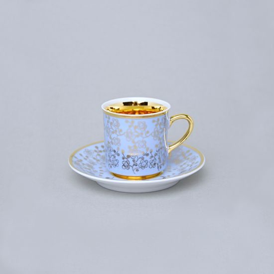Šálek 100 ml mocca a podšálek 11,5 cm Sabina, vnitřní zlacení, světle modrý, Leander Loučky