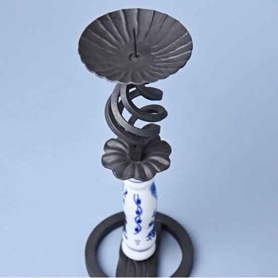 Krbový svícen chalupářský 29 cm (porcelán + železo), Cibulák, originální z Dubí