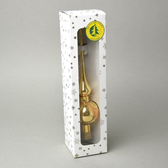Vánoční skleněná ozdoba špička na stromeček 26 cm - ZLATÁ lesklá - šneci, česká ruční práce
