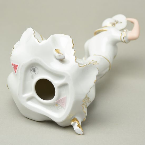 Dáma s kloboukem 16 x 11 x 23 cm, bílá + zlato, Porcelánové figurky Duchcov (2.j.)