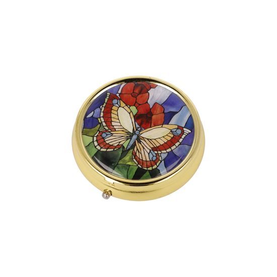 Dóza na pilulky Motýli, 5 / 5 / 1,5 cm, kov, L.C.Tiffany, Goebel