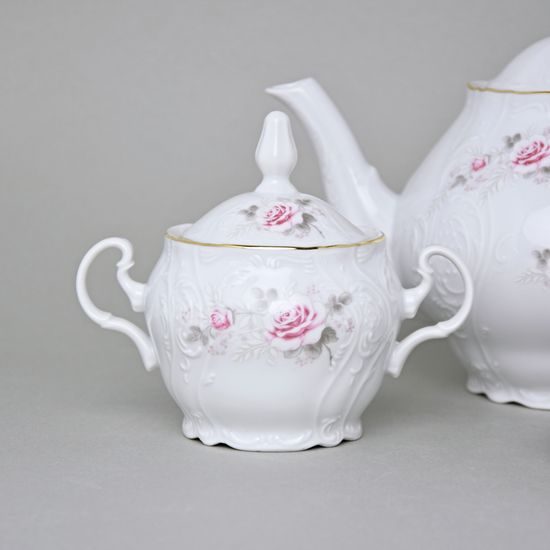 Gold line: Tea set for 6 persons, Thun 1794 Carlsbad porcelain, BERNADOTTE roses