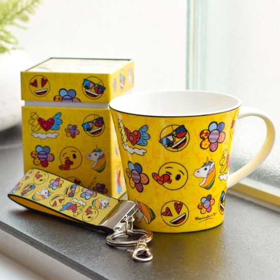 Set of mug, dose and keychain, Emoji!, Britto, Goebel