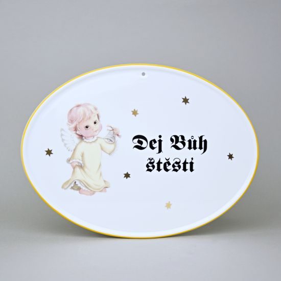 Boží požehnání (cedulka na zeď) 24,5 x 18 cm, Andílek žlutý, Český porcelán a.s.