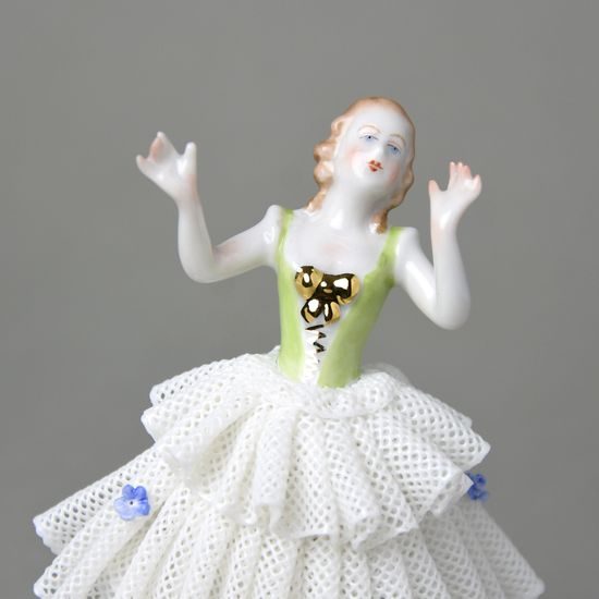 Tanečnice s krajkou (zelená - poškozená), Kurt Steiner, 12 x 8 x 6 cm, Porcelánové figurky Unterwissbacher