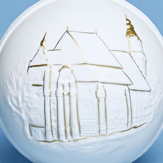 Vánoční ozdoba koule - kostel ve Wiesu, 7,5 cm, Unterweissbacher, porcelán Seltmann