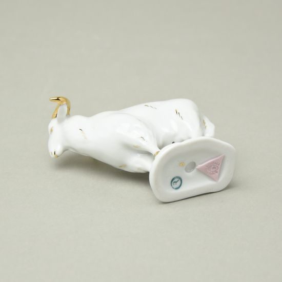 Beran 8,6 cm (kozoroh), bílá + zlato, Porcelánové figurky Duchcov