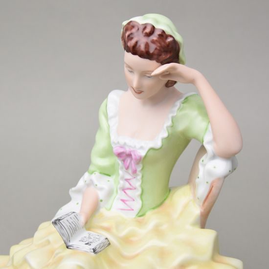 Lady with book, large, 22,5 x 32,5 x 26,5 cm, green - yellow, Royal Dux Bohemia