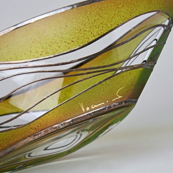 Studio Miracle: Mísa Ledvina zeleno-hnědá, 31 cm, ruční dekorace Vlasta Voborníková